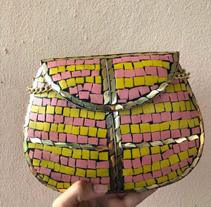 Bolsos de Metal de nuevo diseño bolso de mano de noche de mosaico colorido de piedra azul para mujer embrague decorado con cadena de moda elegante - Product Image 3