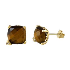 Hot <b>sale</b> gold plated earrings 925 sterling silver tiger eye gemstone stud earring for <b>women</b> wholesale manufacturer exporter - Product Image 1