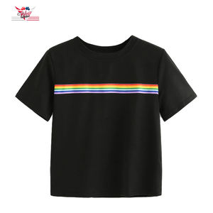 เสื้อครอปเอวลอยสีรุ้งสำหรับผู้หญิง,เสื้อยืดวัยรุ่นแนวลำลองคุณภาพสูงสำหรับสาวๆใส่ฤดูร้อน - Product Image 2