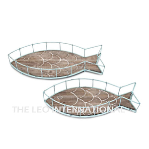 Juegos de bandejas para servir con forma de pez con Base de madera de Metal de hierro de 2 bandejas decorativas de la más alta calidad de Venta caliente de estilo elegante - Product Image 1