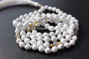 Perles de prière Howlite pierres précieuses fabriquées à la main gland Mala perles collier 108 perles nouées Mala collier cadeau - Product Image 4