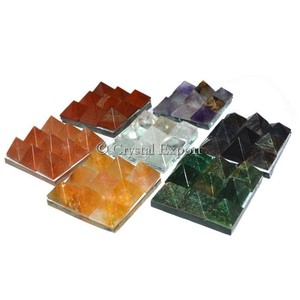 Seven Chakra 9 Cut Agate Gemstone Gravé Feng Shui Vastu Healing Pyramid Plate - Product Image 1