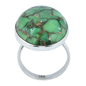 Anillo de Plata de Ley 925 con piedras preciosas turquesa de cobre verde ovalado, anillo de moda Chapado en plata clásico para regalo, fiesta para Unisex - Product Image 1