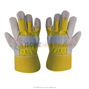 Guantes de trabajo de cuero dividido de Vaca amarilla con función antiimpacto Guantes de trabajo de seguridad de zona de cuero ISONZ duraderos - Product Image 4