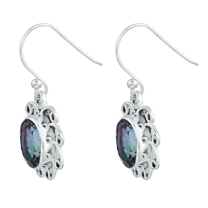 Oval Shape Faceted Mystic Topaz Gemstone <b>Silver</b> Dangle Earrings 925 <b>Sterling</b> <b>Silver</b> Earring Fashionable Earring for Women. - Product Image 2