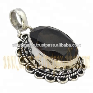 Dernier modèle de pendentif unisexe en argent sterling S925 Quartz fumé rare avec pendentifs et breloques en plaqué or - Product Image 2