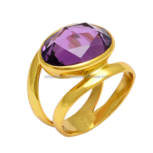 แหวนพลอยอเมทิสต์สุดวิเศษ925แหวนเงินสเตอร์ลิงพร้อมตัวเรือนชุบทองแหวนดีไซน์ล่าสุดสำหรับผู้หญิง - Product Image 1