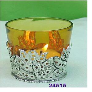 Decorative Silver Brass & Glass <b>Tealight</b> Votive <b>Holder</b> - Product Image 1