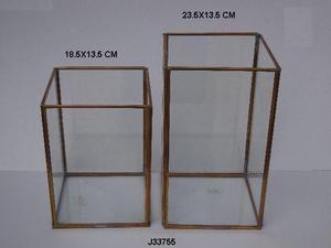 Linterna votiva de latón y vidrio con acabado antiguo, forma cuadrada y soporte de vela de tres tamaños para decoración del hogar - Product Image 5