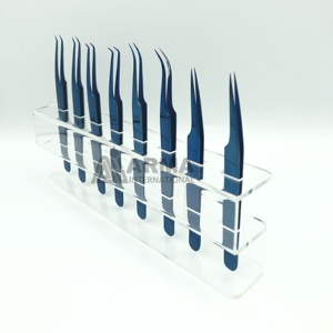 แหนบต่อขนตาพลาสม่าสีฟ้าแหนบแยกสแตนเลสเส้นใยมืออาชีพทดสอบด้วยมือปริมาณสูง - Product Image 3