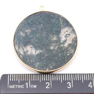 Agate mousse forme ronde 925 lunette en argent plaqué or pendentif fabrication de bijoux faits à la main - Product Image 3