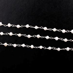 Cadena de perlas de agua dulce de un pie, alambre Chapado en plata, alambre envuelto, cuentas de rosario - Product Image 2