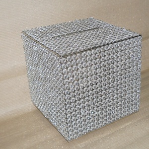 Boîte à mouchoirs en métal perlé pour mariage, argent et or, faite à la main - Product Image 2