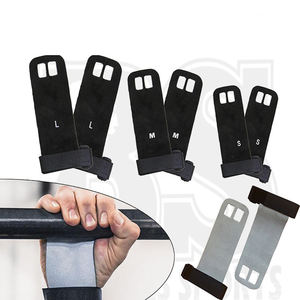 Poignées en cuir pour haltérophilie, 2 trous, pour Fitness et musculation, gymnastique, logo personnalisé, couleur rouge et noir, vente en gros - Product Image 1