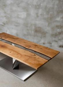 Mesa de comedor de madera de roble con borde vivo de estilo indio, muebles para el hogar de resina epoxi de madera maciza para comedor - Product Image 6