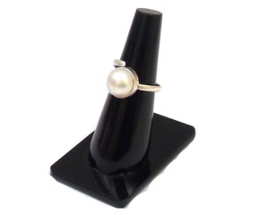 Bague réglable faite à la main pour elle à la mode plaqué argent avec perle pierre précieuse beaux bijoux élégants en forme ronde - Product Image 4