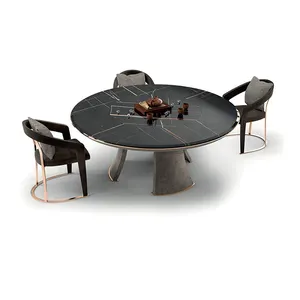 Luxury Italian designs marble with rotating center round design dining table set
