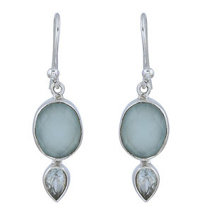 Beautiful Aqua Chalcedony Topaz Faceted 925 Sterling <b>Silver</b> Ear Wire <b>Dangle</b> <b>Earring</b> Fashionable <b>Earring</b> for Wedding, Gift, Party - Product Image 1