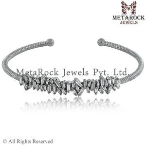 MetaRock-pulsera de plata de ley 925 con diamantes de Baguette, brazalete abierto hecho a mano - Product Image 2