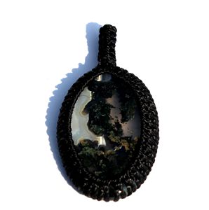 Pendentif Cabochon Agate Mousse Plaqué Quartz Diamant Forme Ovale Macramé Cordon Enveloppe Cristal de Guérison Naturelle Breloques Piedras Naturales - Product Image 2