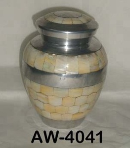 Urna de cremación de aluminio metálico, acabada en plata con diseño de nácar urna de cenizas, contenedor de entierro de cenizas para adultos de calidad Superior - Product Image 2