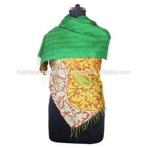 Kantha Work <b>Silk</b> Handmade Vintage Style <b>Scarf</b> Trendy Design for Girls SC1242 <b>Scarves</b> Vintage Kantha Hand Stitched Cotton Allover - Product Image 2