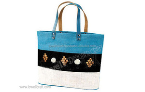 Bolso Tote de Yute con Asa de Cuero Extragrande LOWELL CRAFT, Forro de Algodón, Estilo Moderno, Diseño Sólido, para Uso en Exteriores - Product Image 2