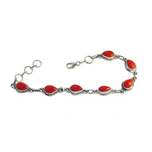 Wholesale 925 Sterling <b>Silver</b> <b>Bracelet</b> With Red Coral Gemstone Vintage Style <b>Charm</b> <b>Bracelets</b> <b>Silver</b> Plated Indian <b>Silver</b> Jewelry - Product Image 1