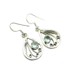 Anting-anting perak Topas biru modis anting-anting perak murni Topas biru asli untuk perhiasan wanita - Product Image 1