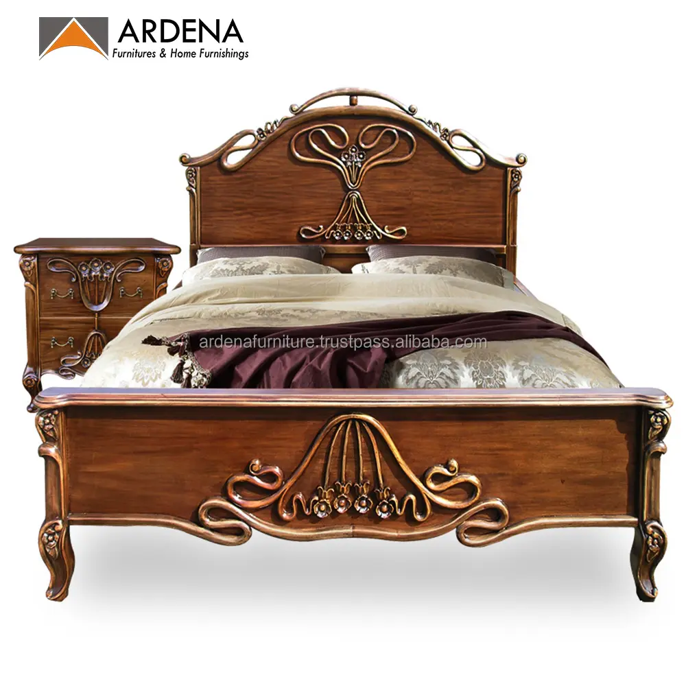 Классический дизайн кровати размера "Queen-Size" с резьбой-мебель для спальни, мебель для дома, деревянная антикварная элегантная однотонная мебель из красного дерева