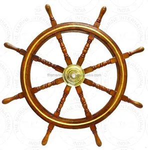~ Contenedor de envío de barco artesanal con ruedas Rueda de barcos de madera Marina decorativa Hermosa artesanía de madera para el hogar tallada a mano - Product Image 1