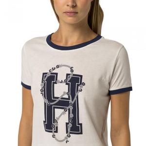 Camiseta de manga corta con estampado personalizado para mujer, Camiseta extragrande de algodón con logotipo bordado de estilo informal de talla grande y lentejuelas - Product Image 2