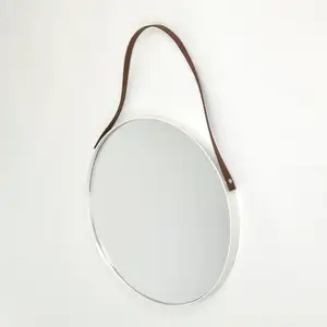 Round Shape Large Hanging Mirror with PVC Leather Belt