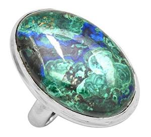 Anillo de malaquita azurita, ovalado, redondo, pera, cuadrado, rectángulo, piedra preciosa, cabujón, Plata de Ley 925 - Product Image 5