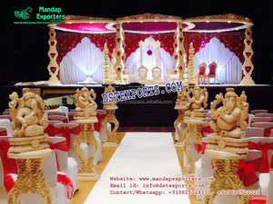 Magnifique mandap à trois piliers pour mariage indien, mandap en bois de conception récente, mandap de mariage hindou, décoration d'événement en Suisse - Product Image 3