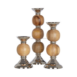 Porte-bougie Harriet de style nouveau, bois et métal argenté, vaisselle, support de bougie pour la décoration de Noël et de mariage - Product Image 2