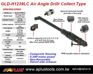 APLUS Perceuse pneumatique GLD-H1239LC 45 degrés 0.3HP 4000rpm Longue longueur 4000rpm Boîtier composite avec poignée droite - Product Image 2