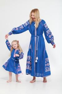 Acheter Robe tunique bleue 100% coton brodée à la main Nouvelle robe à la mode Robes ukrainiennes personnalisées brodées à la main - Product Image 5