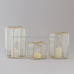 Linterna de metal y cristal linterna geométrica centro de mesa - Product Image 1