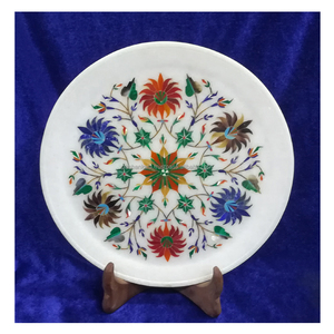 จานกลมฝังหินอ่อนสีขาวธรรมชาติสุดพิเศษทำด้วยมือพร้อมดีไซน์ดอกไม้สุดสร้างสรรค์สำหรับตกแต่งบ้านและเป็นของขวัญ - Product Image 1