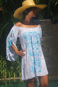 Best Sale Summer Casual Mini Ladies Embroidered Boho Beach <b>Dress</b> Lady Spring Autumn Woman Casual <b>Sexy</b> Cute Slash Neck Tunic - Product Image 4