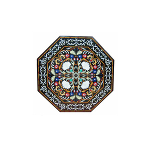 Tableros de Mesa con Incrustaciones de Mármol Negro Pietra Dura - Product Image 1
