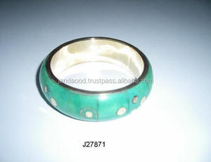 Pulsera de mosaico de hueso con incrustaciones de puntos de Metal verde moderno en Base de latón Brazaletes de incrustaciones de hueso de moda para mujeres y niñas - Product Image 2