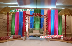 Columpio de escenario de boda indio, estilo antiguo, de madera, diseño moderno, con sillas - Product Image 4