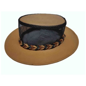 Sombrero de vaquero de malla y cuero genuino estilo occidental vintage con decoración trenzada para viajes y Pesca - Product Image 2