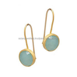 Boucles d'oreilles en argent sterling avec pierres précieuses Aqua Calcedony Finish Gold Vermeil-Cadeau de fête d'anniversaire de fiançailles de mariage - Product Image 1