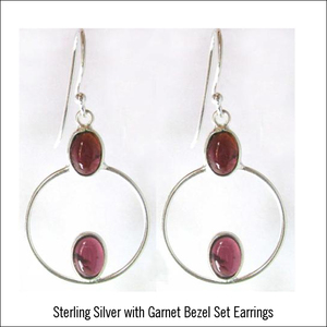 Sterling Silver <b>Garnet</b> Bezel Set <b>Earrings</b> - Product Image 2