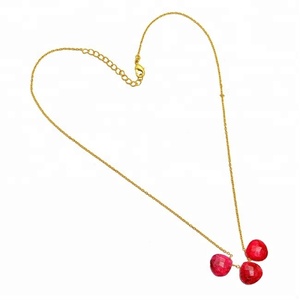 Collar de cadena de plata chapada en oro con piedras preciosas de rubí en forma de corazón, Collar de plata de ley 925 para regalo de aniversario de boda. - Product Image 3