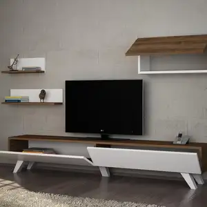 Turkiye Best Seller's Exclusive Luxury Caterina <b>TV</b> Unit Modern <b>White</b>-Walnut Chipboard for Living Room Home Furniture - Product Image 1
