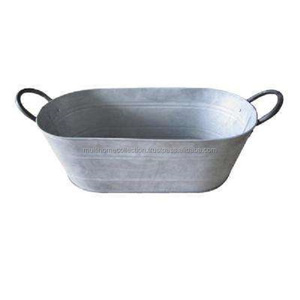 Jardinière ovale en métal avec 2 poignées Plateau en métal rustique galvanisé Jardinière de bateau pour comptoir Fenêtre décorative Pot de fleur mural - Product Image 1